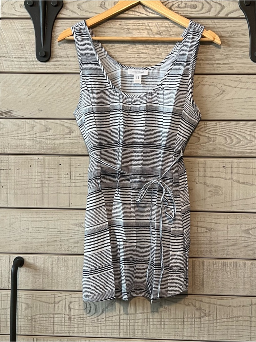 Motherhood Maternity Black and White Striped Tank Blouse with Waist Tie